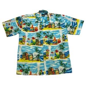 Ringo Sport Hawaiian Camp Shirt Mens XL No Contest Beer Palm Trees Microfiber